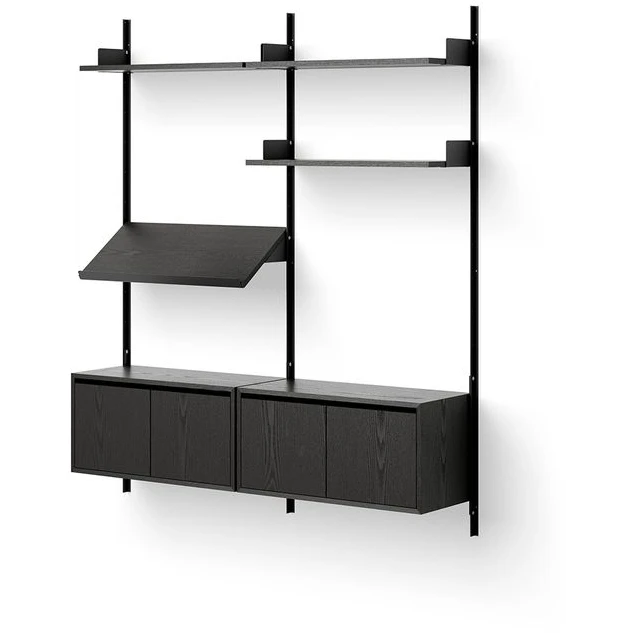 Photo of New Works Living Shelf Cabinets Low W. Doors - Reolsystem - Black Ash / Black - H190 X W163,5 X D35 Cm