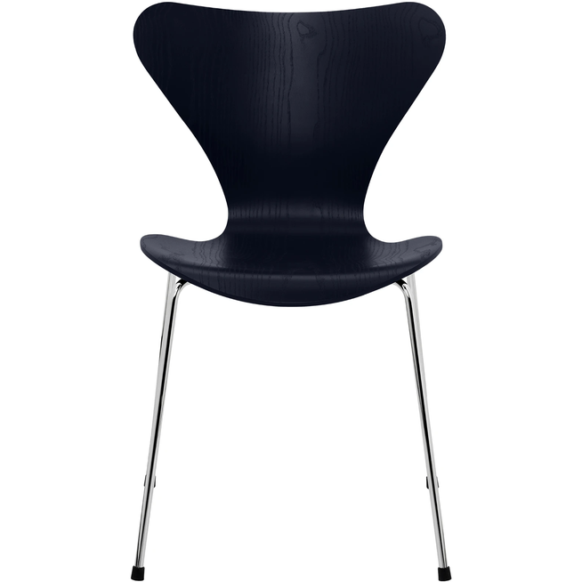 Photo of Sjuan 3107 Midnight Blue Coloured Ash/chrome - Dining chairs - Arne Jacobsen - Blue - Metal/wood