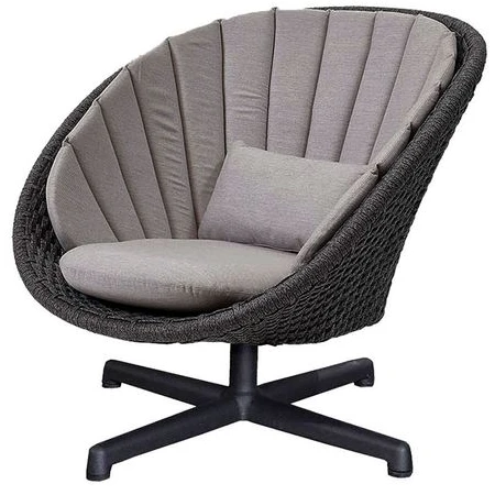 Photo of Peacock Lounge Drejestol - Aluminium - Loungestol - Frame: Cane-line Soft Rope - Aluminium, Black / Cushion: Taupe, Cane-line Natté - W91 X D93 X H87 X Sh34 Cm