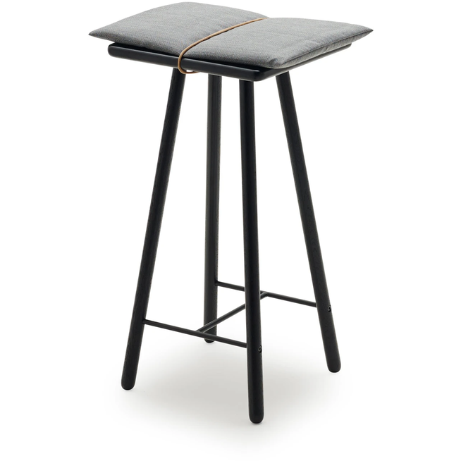 Photo of Georg Bar Stool Black Lacquered Seat Height 66 cm - Bar Stools & Bar Stools - Christina Liljenberg Halstrøm - Black - Leather/Wood/Wool