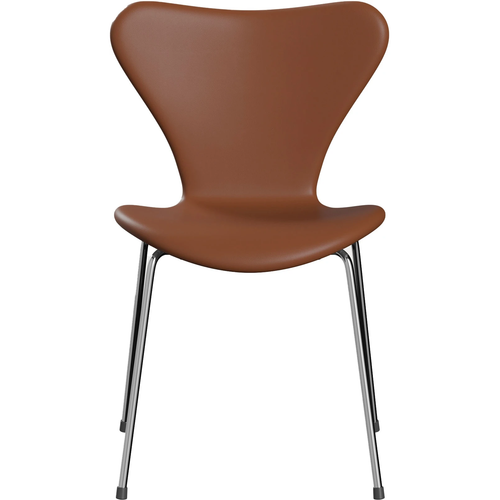 Photo of 3107 Sjuan - Fully upholstered, Leather, Soft Cognac - Dining chairs - Arne Jacobsen - Brown - Leather/metal/wood