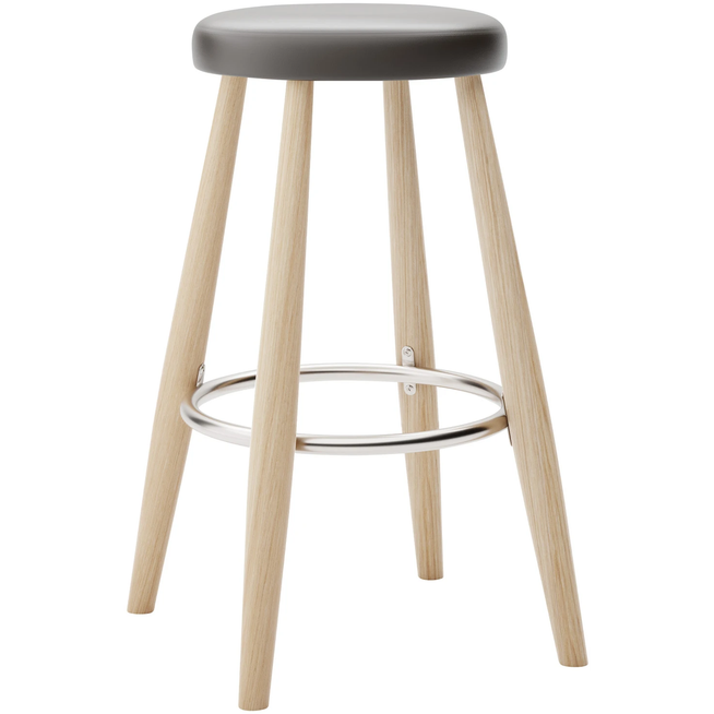 Photo of Carl Hansen - Ch58 Low Stool, White Oiled Oak, Leather Group B Thor - 377 - Bar stools & Bar stools - Hans J. Wegner - Wood - Leather/metal/wood
