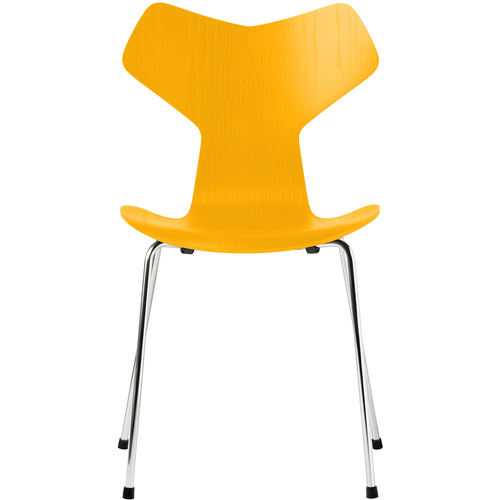 Photo of 3130 Grand Prix, Coloured Ash, True Yellow, Underframe Chrome Steel - Dining Chairs - Arne Jacobsen - Yellow - Metal/Wood