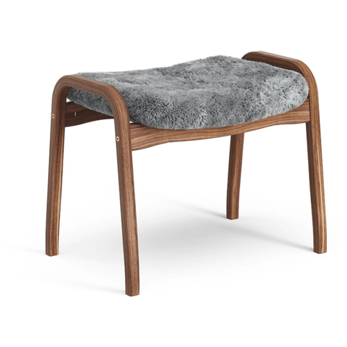 Photo of Lamino Footstool Sheepskin Scandinavian Grey, Natural Lacquered Walnut