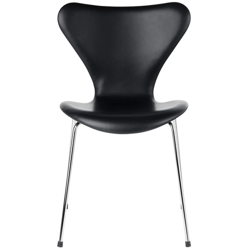 Photo of 3107 Sjuan - Fully upholstered, Leather, Essential Black - Dining chairs - Arne Jacobsen - Black - Metal/wood