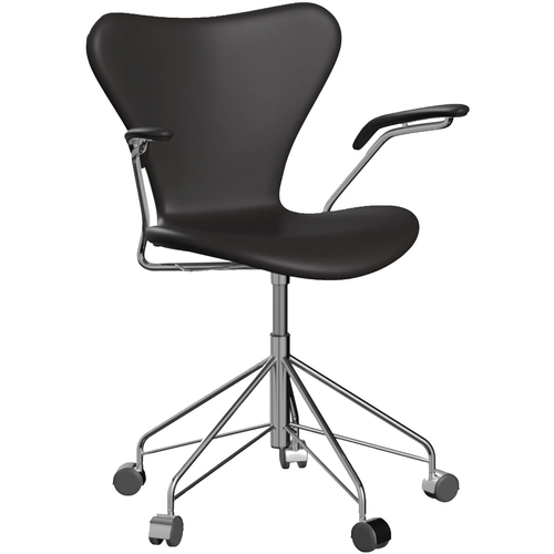 Photo of 3217 Sjuan - Full Upholstery, Leather, Soft Black Brown - Desk Chairs - Arne Jacobsen - Brown
