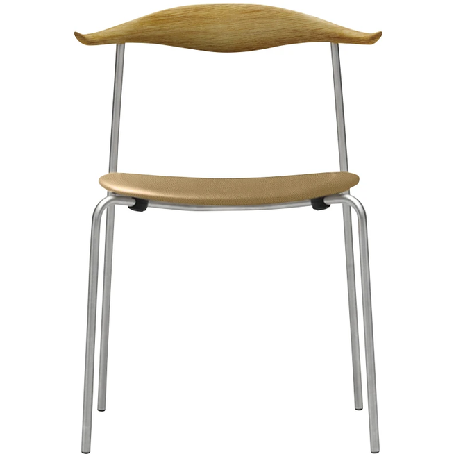 Photo of Carl Hansen - Ch88p - Upholstered seat, oiled oak, leather group B Thor - 325, stainless steel legs - dining chairs - Hans J. Wegner - Beige - metal/wood