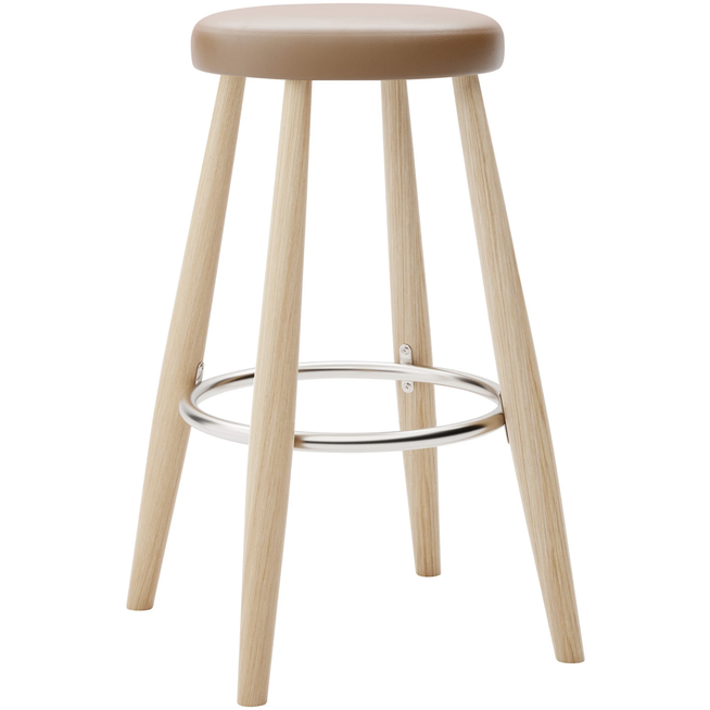 Photo of Carl Hansen - Ch58 Low Stool, White Oiled Oak, Leather Group C Sif - 91 - Bar stools & Bar stools - Hans J. Wegner - Wood - Leather/metal/wood