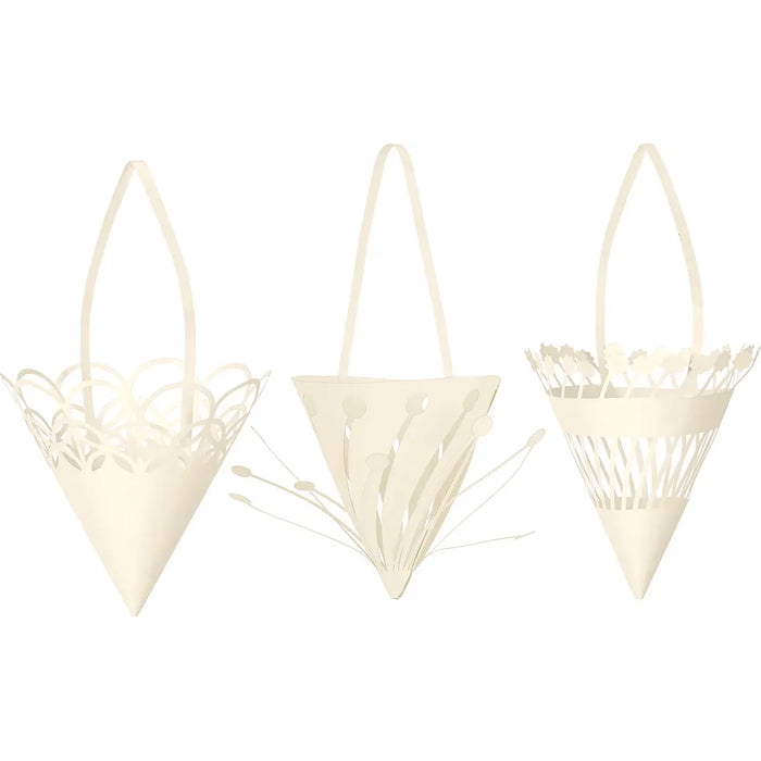 Photo of Christmas Paper Cones - Set Of 3 - Juletræspynt - White - W10 X H15 X D10 Cm