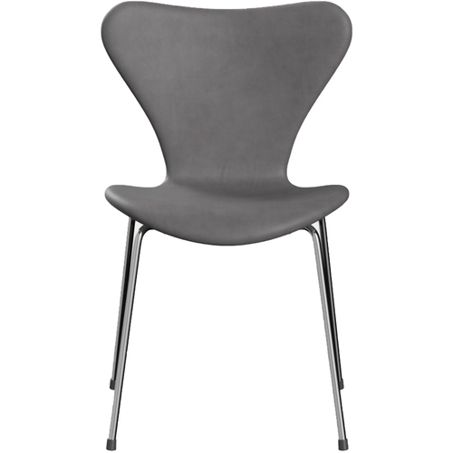 Photo of 3107 Sjuan - Fully upholstered, Leather, Embrace Concrete Grey - Dining chairs - Arne Jacobsen - Grey - Leather/metal/wood