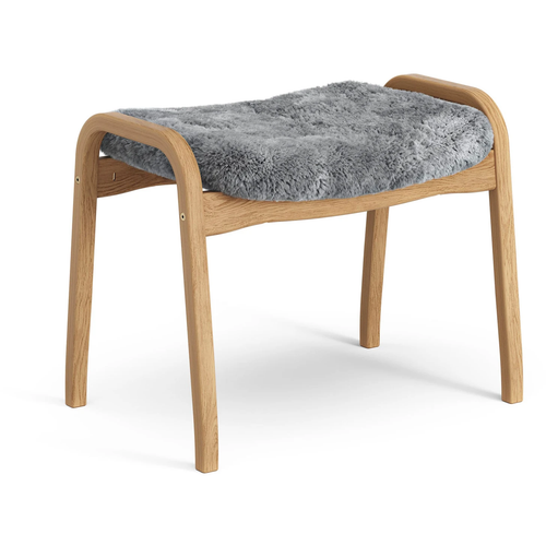 Photo of Lamino Oak Sheepskin Scandinavian Grey - Footstools - Yngve Ekström - Grey - Wood/textile/wool