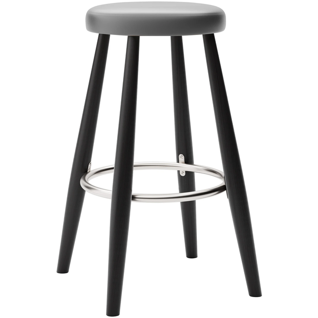 Photo of Carl Hansen - Ch58 Low Stool, Black Lacquered Oak, Leather Group B Thor - 359 - Bar stools & Bar stools - Hans J. Wegner - Black - Leather/metal/wood