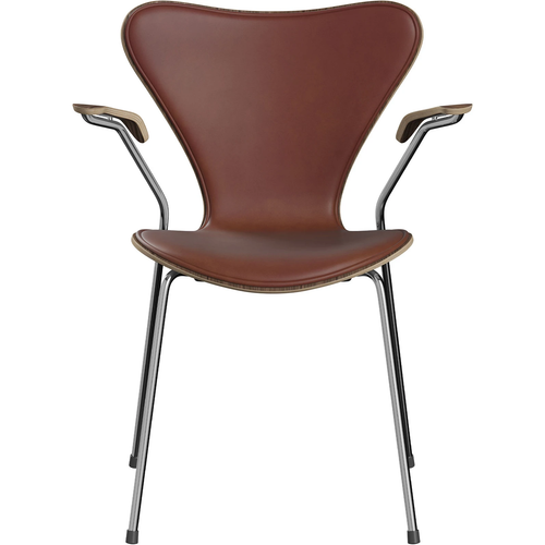 Photo of 3207 Series 7, Front Upholstered, Grace - Chestnut - Dining Chairs - Arne Jacobsen - Brown - Leather/Metal/Wood/Foam