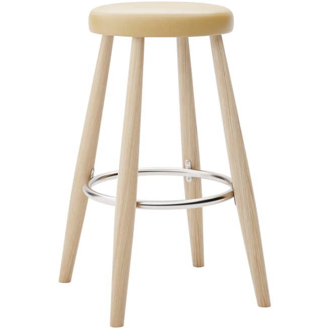 Photo of Carl Hansen - Ch58 Low Stool, White Oiled Oak, Leather Group B Thor - 325 - Bar stools & Bar stools - Hans J. Wegner - Wood - Leather/metal/wood