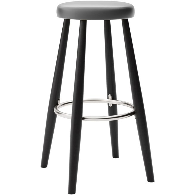 Photo of Carl Hansen - Ch56 High Stool, Black Lacquered Oak, Leather Group A Loke - 7150 - Bar stools & Bar stools - Hans J. Wegner - Black - Leather/metal/wood