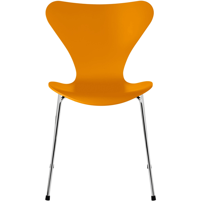 Photo of Sjuan 3107 Burnt Yellow Lacquered/chrome - Dining chairs - Arne Jacobsen - Yellow - Metal/wood