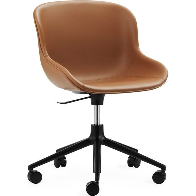 Photo of Hyg Stol Drejestel 5w Gaslift - Full Upholstery - Kontorstol - Seat: Ultra Leather Brandy / Frame: Black Aluminum - L: 72,5 X D: 72,5 X H: 78/92 X Sh: 38/52 Cm