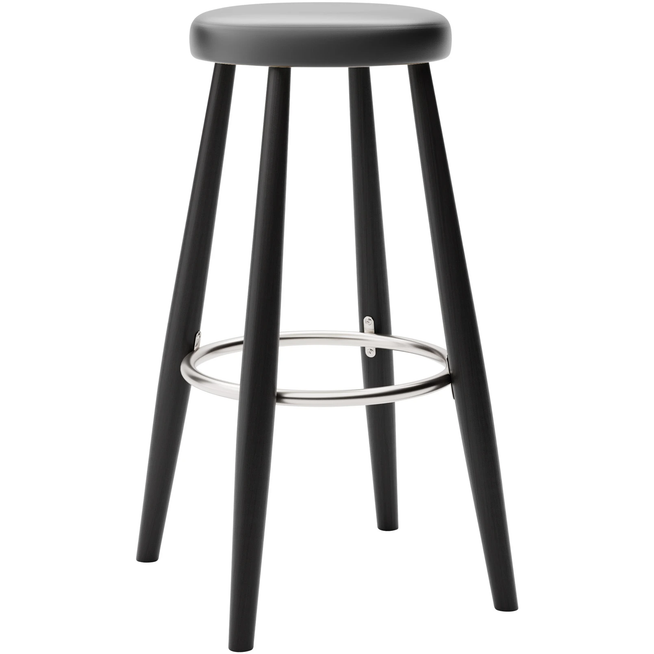 Photo of Carl Hansen - Ch56 High Stool, Black Lacquered Oak, Leather Group B Thor - 301 - Bar stools & Bar stools - Hans J. Wegner - Black - Leather/metal/wood