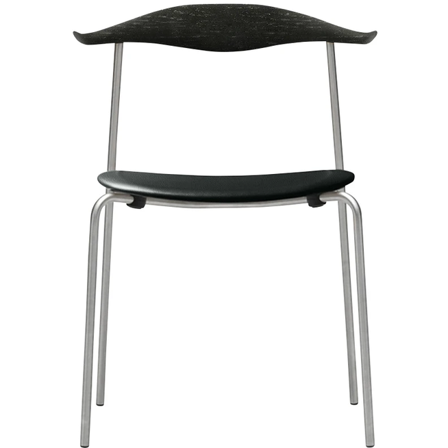 Photo of Carl Hansen - Ch88P - Upholstered seat, black lacquered oak, leather group A Loke - 7150, stainless steel legs - dining chairs - Hans J. Wegner - black - metal/wood