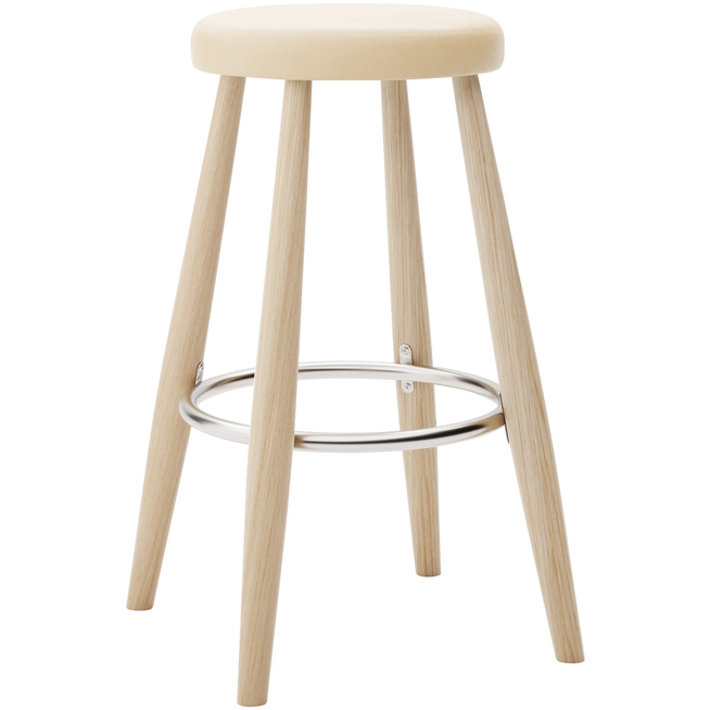Photo of Carl Hansen - Ch58 Low Stool, White Oiled Oak, Leather Group C Sif - 90 - Bar stools & Bar stools - Hans J. Wegner - Wood - Leather/metal/wood