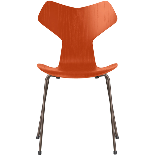 Photo of 3130 Grand Prix, Coloured Ash, Paradise Orange, Underframe Brown Bronze - Dining chairs - Arne Jacobsen - Orange - Metal/wood