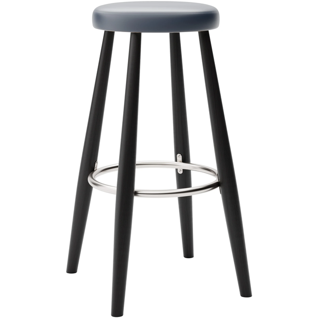 Photo of Carl Hansen - Ch56 High Stool, Black Lacquered Oak, Leather Group B Thor - 350 - Bar stools & Bar stools - Hans J. Wegner - Black - Leather/metal/wood