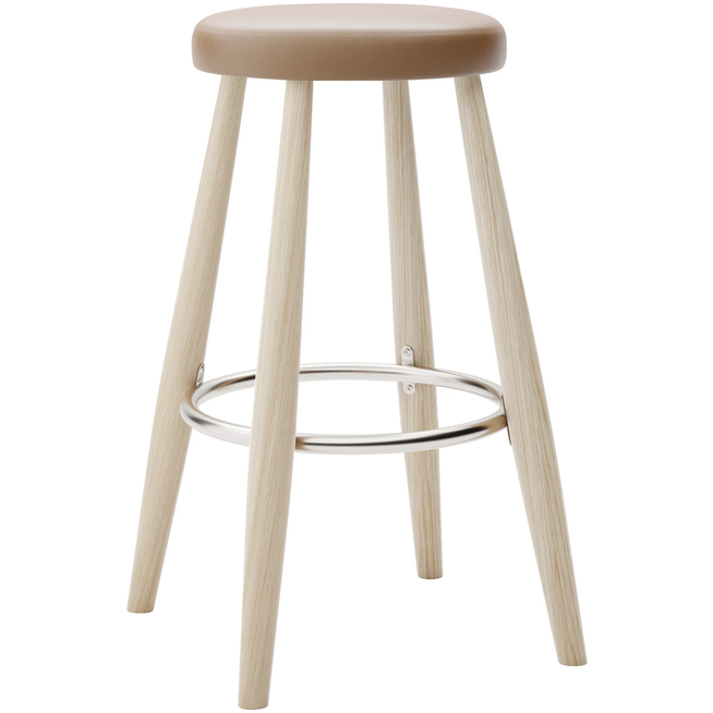 Photo of Carl Hansen - Ch58 Low Stool, Soaped Oak, Leather Group C Sif - 91 - Bar stools & Bar stools - Hans J. Wegner - Wood - Leather/metal/wood
