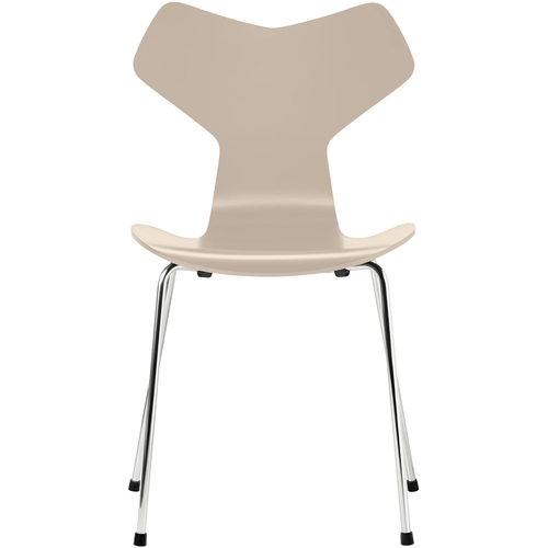 Photo of 3130 Grand Prix, lacquered, Light beige, Underframe chrome-plated steel - dining chairs - Arne Jacobsen - Beige - Metal/wood