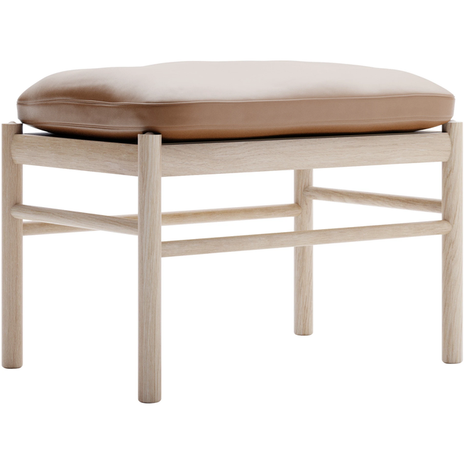 Photo of Carl Hansen - Ow149f - Colonial Footstool, White Oiled Oak, Leather Group B Thor - 307 - Footstools - Ole Wanscher - Brown - Leather/Wood