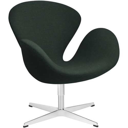 Photo of 3320 Swan Armchair, Dark Green 1161 Christianshavn Fabric, Swivel Star Base - Swivel Armchairs - Arne Jacobsen - Green - Metal/Foam/Wool