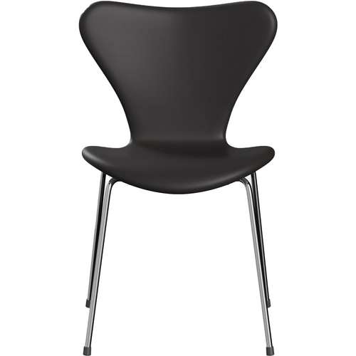 Photo of 3107 Sjuan - Fully upholstered, Leather, Soft Black Brown - Dining chairs - Arne Jacobsen - Brown - Leather/metal/wood