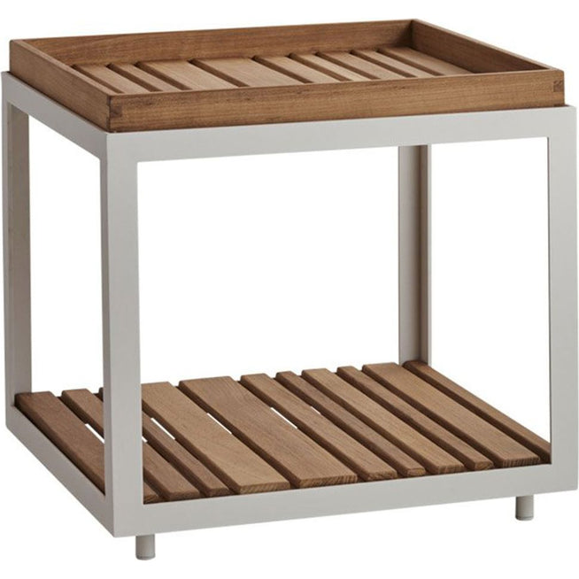 Photo of Level Side Table, White, Table Top: Teak - Coffee Table Outdoor - Bykato - White - Metal/Wood