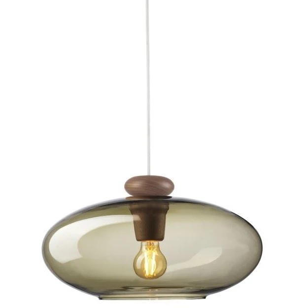 U3 Hiti Pendant with White Cord Ø: 40 cm - Walnut Natural/Smoked Glass