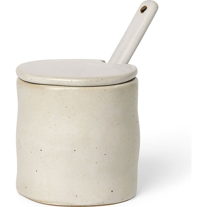 Photo of Flow Jar W. Spoon - Krukke - Off-white / Speckle - W7,5 X H8 X D8 Cm