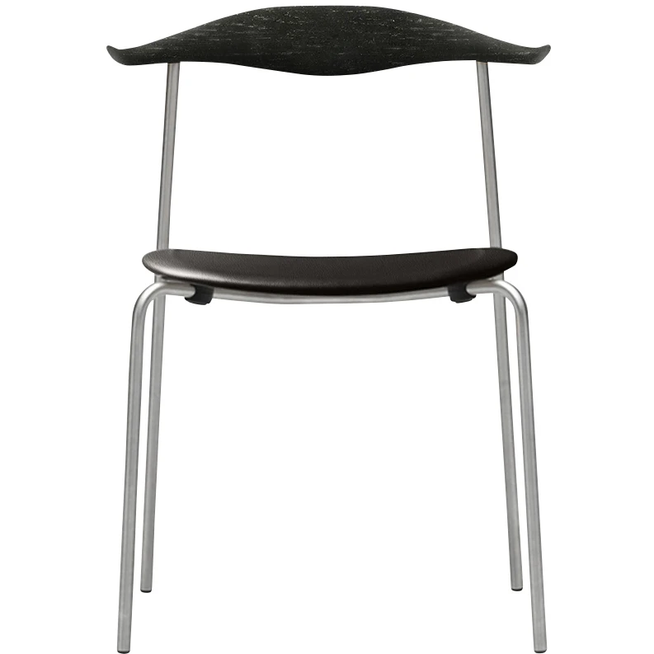 Photo of Carl Hansen - Ch88p - Upholstered seat, black lacquered oak, leather group B Thor - 301, stainless steel legs - dining chairs - Hans J. Wegner - black - metal/wood