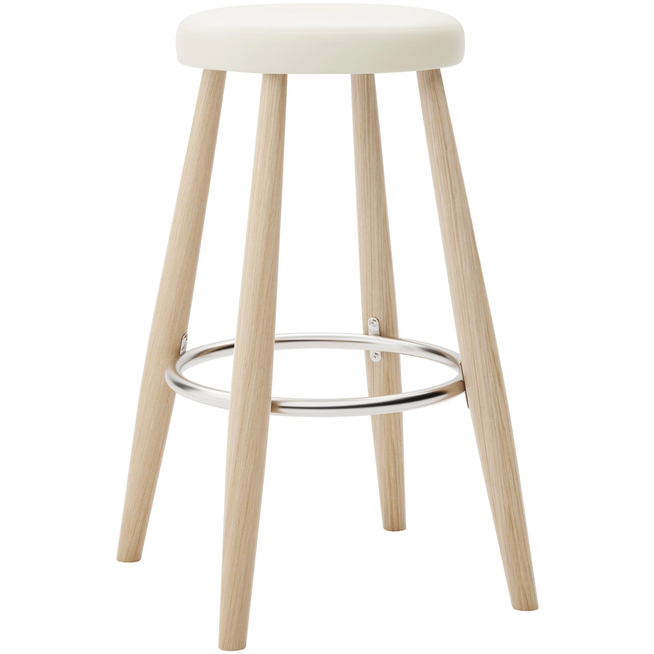 Photo of Carl Hansen - Ch58 Low Stool, White Oiled Oak, Leather Group B Thor - 300 - Bar stools & Bar stools - Hans J. Wegner - Wood - Leather/metal/wood