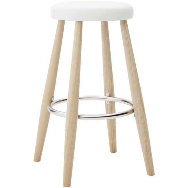 Photo of Carl Hansen - Ch58 Low Stool, White Oiled Oak, Leather Group B Thor - 390 - Bar stools & Bar stools - Hans J. Wegner - Wood - Leather/metal/wood