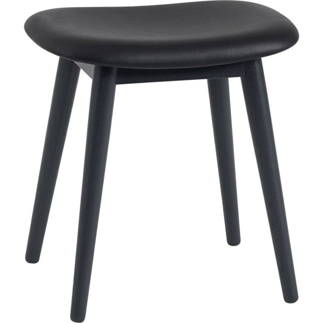 Photo of Fiber Stool, Wood Base, Silk Leather - Black/black - Stools - Iskos-berlin - Black - Wood/synthetic