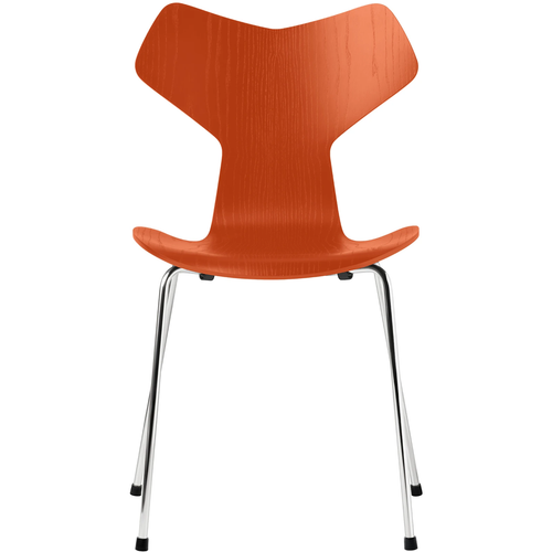 Photo of 3130 Grand Prix, Coloured Ash, Paradise Orange, Underframe Chrome Steel - Dining chairs - Arne Jacobsen - Orange - Metal/wood