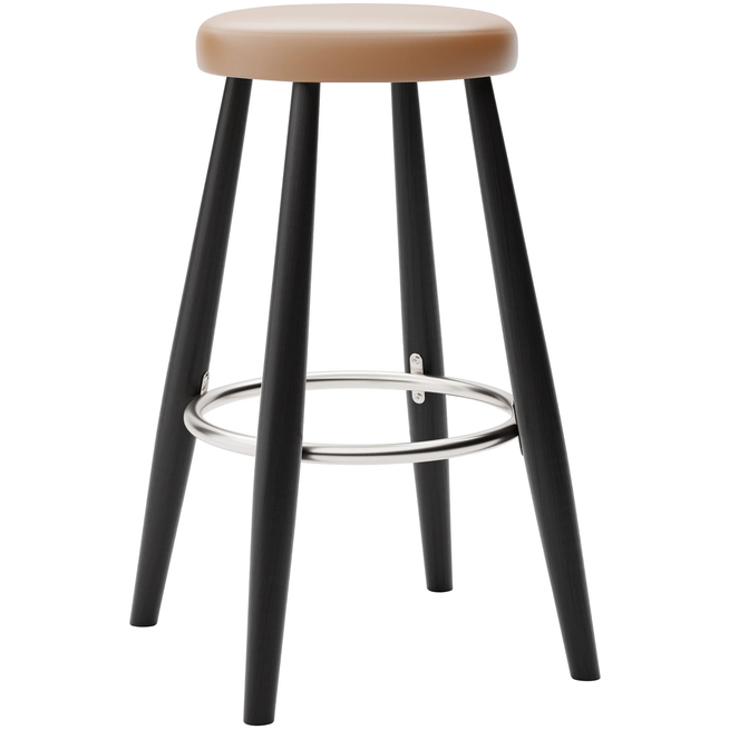 Photo of Carl Hansen - Ch58 Low Stool, Black Lacquered Oak, Leather Group B Thor - 307 - Bar stools & Bar stools - Hans J. Wegner - Black - Leather/metal/wood