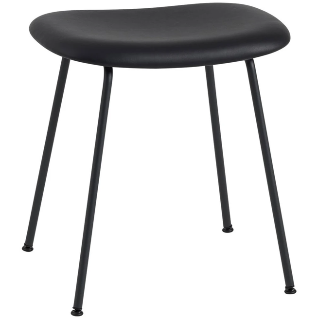 Photo of Fiber Stool, Tube Base, Silk Leather - Black/black - Sittpallar - Iskos-berlin - Svart - Metall/plast