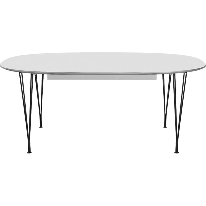 Photo of B619 Superellips Extendable, Laminate, White, Black Powder Coating - Dining Table - Arne Jacobsen,Bruno Mathsson,piet Hein