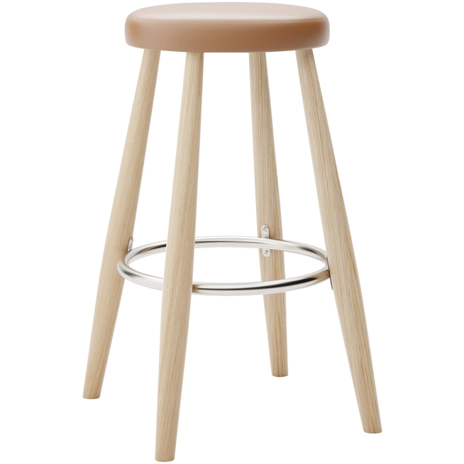 Photo of Carl Hansen - Ch58 Low Stool, White Oiled Oak, Leather Group B Thor - 307 - Bar stools & Bar stools - Hans J. Wegner - Wood - Leather/metal/wood