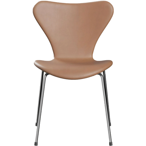 Photo of 3107 Sjuan - Upholstered, Leather, Rustic - Dining chairs - Arne Jacobsen - Beige - Leather/metal/wood