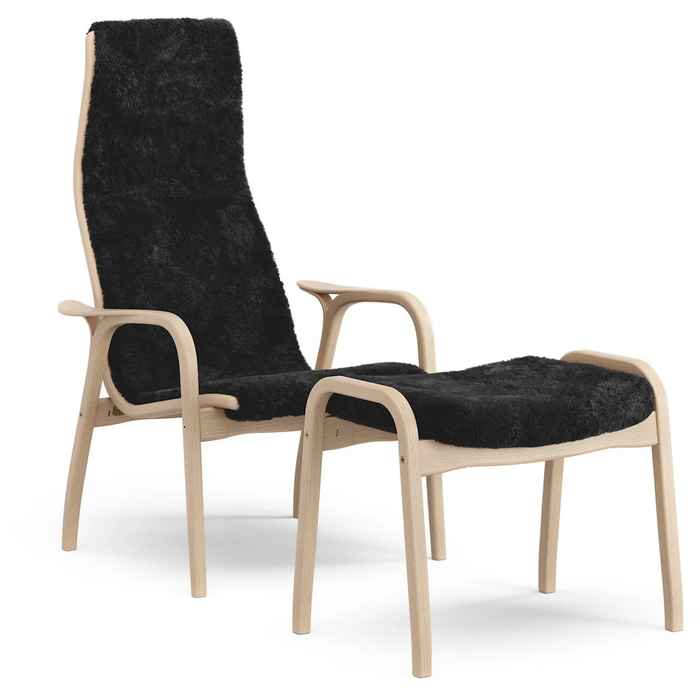 Photo of Lamino Armchair And Footstool Varnished Beech/sheepskin