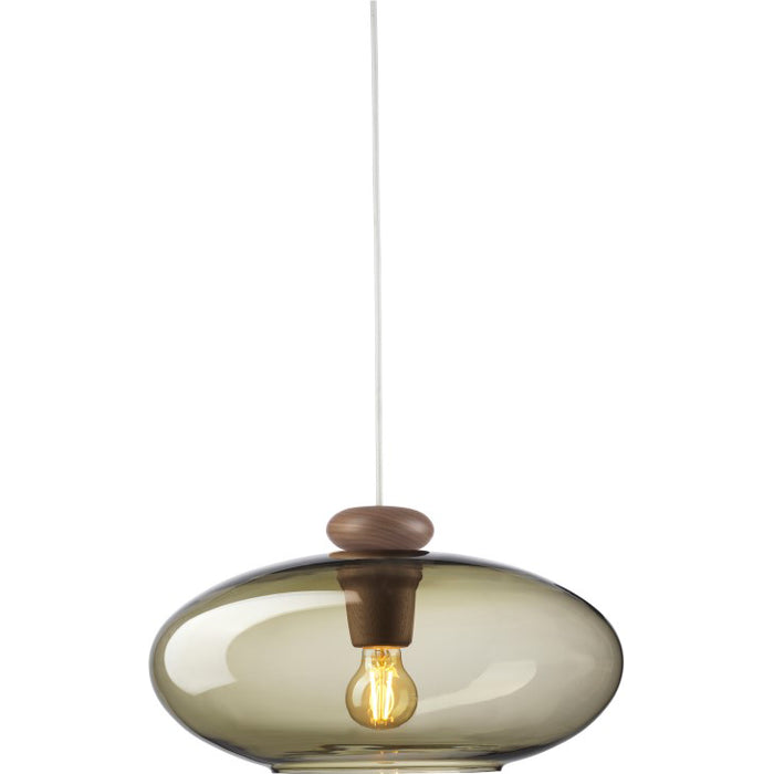Photo of U3 Hiti Pendant with White Cord Ø: 40 cm - Walnut Natural/Smoked Glass