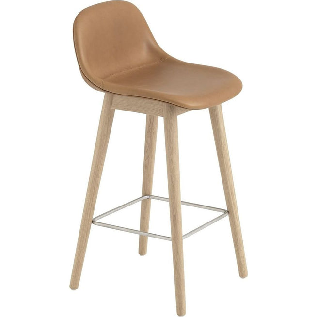 Photo of Fiber Bar Stool W. Backrest Wood Base 65 Cm Refine Leather Cognac/oak - Barstolar & Barpallar - Iskos-berlin - Brun - Trä/syntetiskt