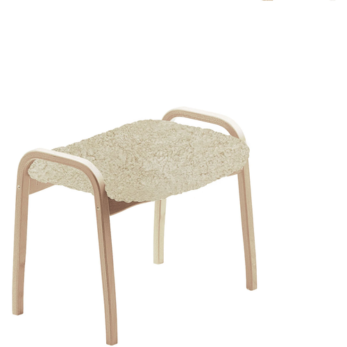 Photo of Lamino Stool, Beech, Sheepskin Moonlight - Footstools - Yngve Ekström - White - Leather/wood/wool
