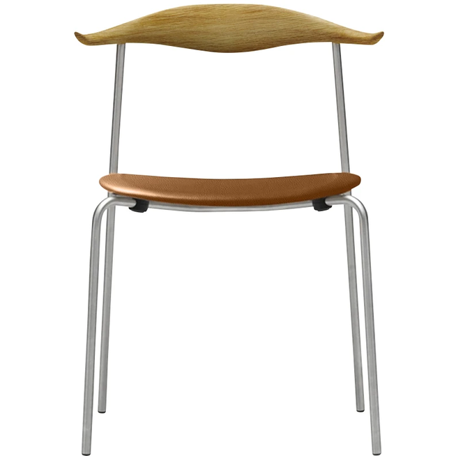 Photo of Carl Hansen - Ch88p - Upholstered seat, oiled oak, leather group B Thor - 307, stainless steel legs - dining chairs - Hans J. Wegner - brown - metal/wood