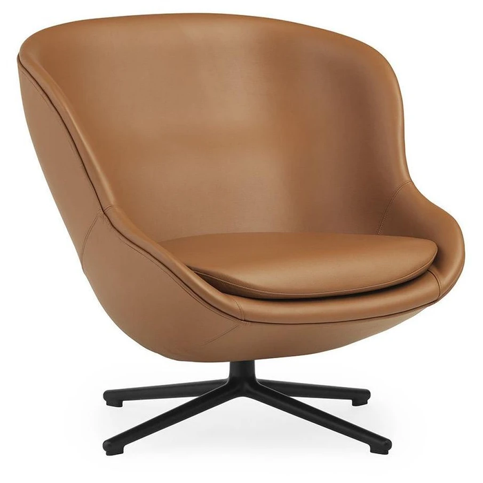 Photo of Hyg Low Lounge Chair Sh: 40 Cm - Brandy Leather/Black Aluminium